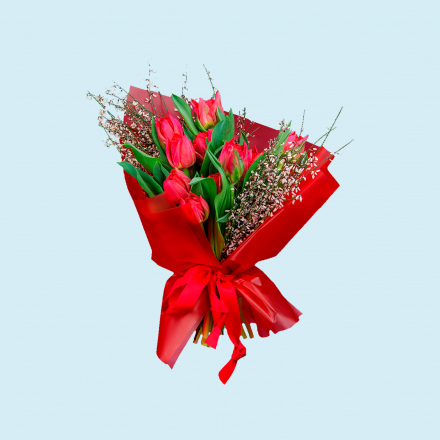 Монобукет из тюльпанов Double Red Princess
