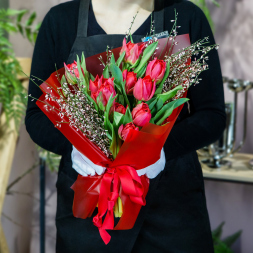 Монобукет из тюльпанов Double Red Princess